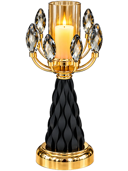 Luxury Black & Gold Crystal Leaf Candle Holder