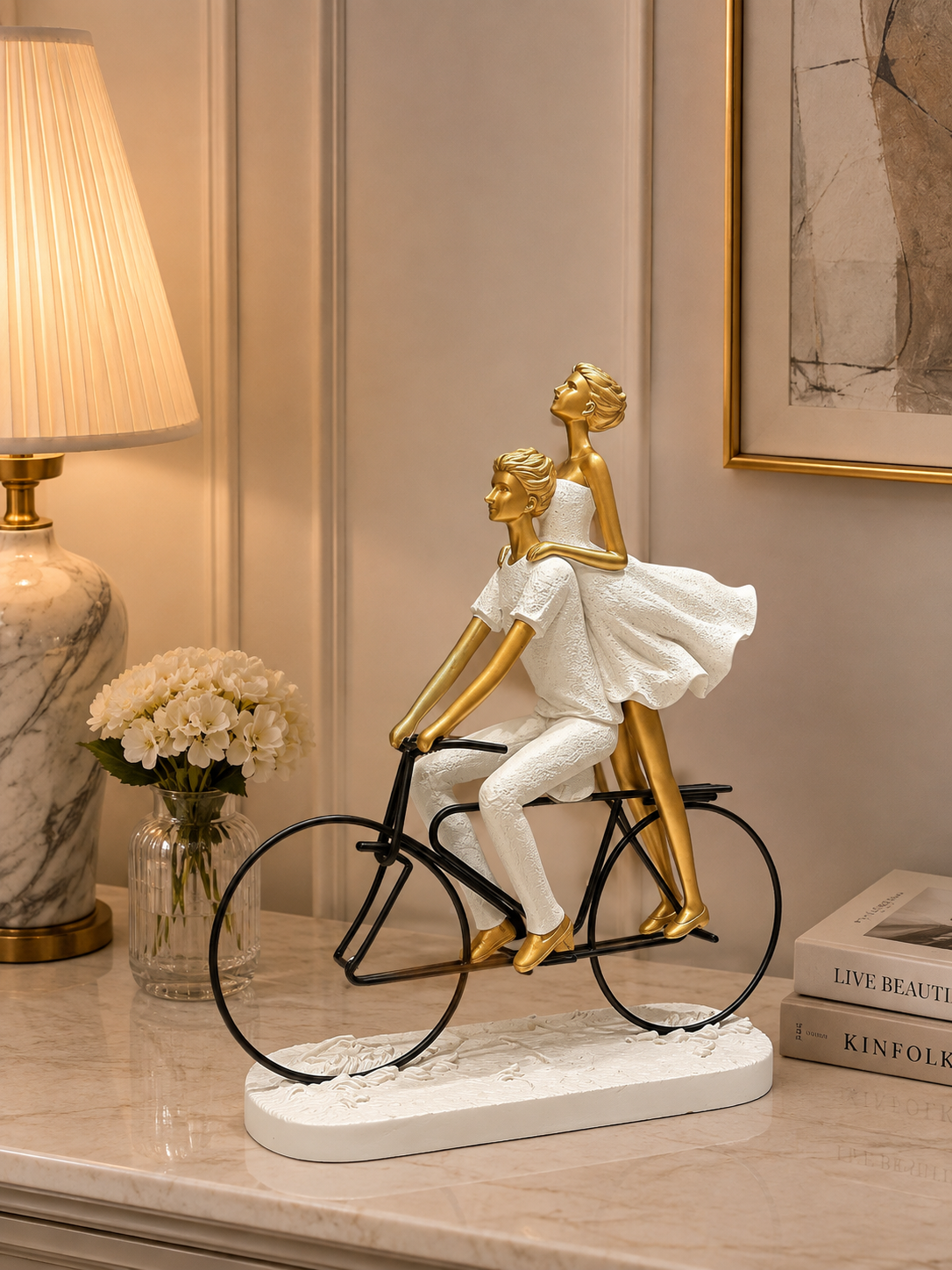 Elegant Couple Riding Bicycle Sculpture