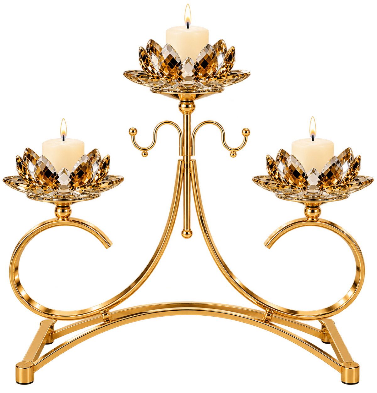 Luxury Gold Crystal Lotus Candle Holder Set of 3