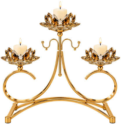 Luxury Gold Crystal Lotus Candle Holder Set of 3