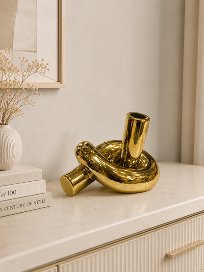 Modern Gold Knot Ceramic Sculpture