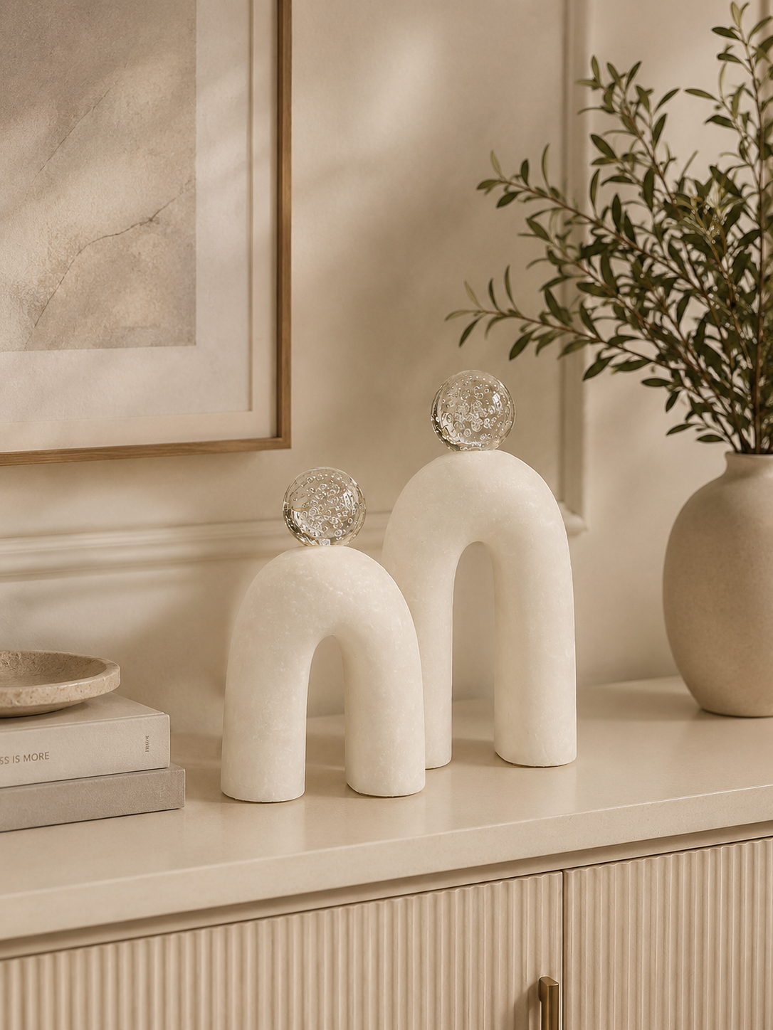 Modern Arch Sculpture Set of 2 with Crystal-Effect Spheres