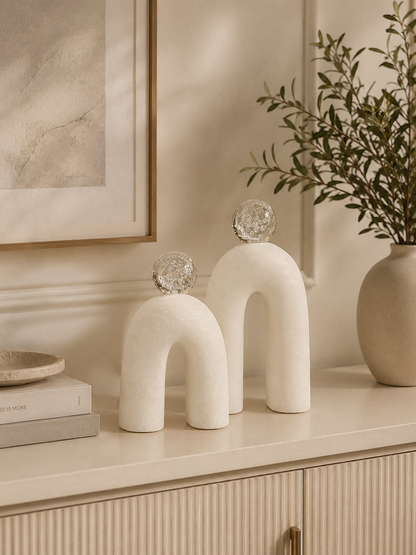 Modern Arch Sculpture Set of 2 with Crystal-Effect Spheres
