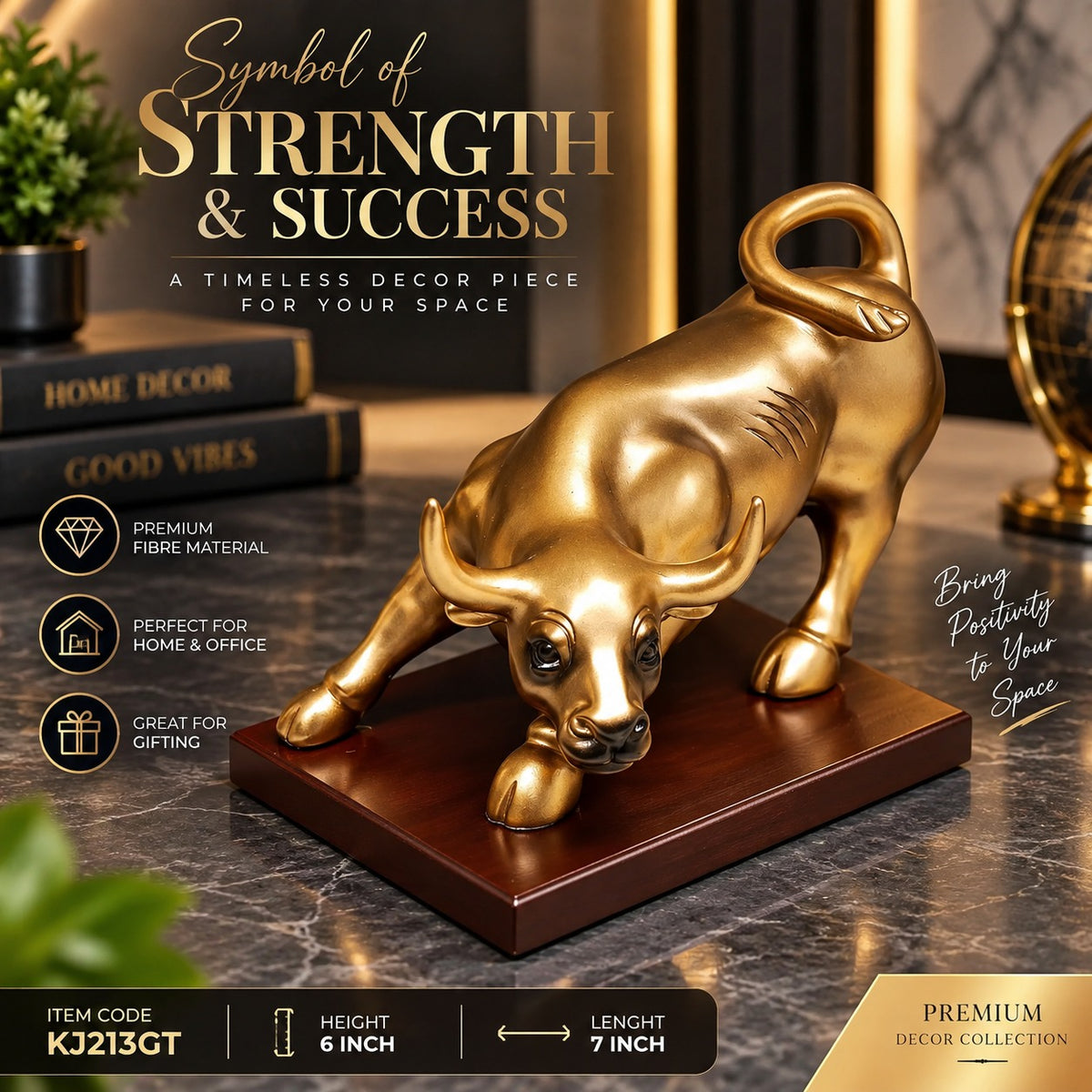 Golden Bull Statue – Premium Gold Prosperity & Success Decor