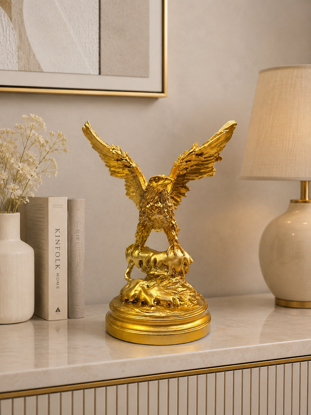 Luxury Golden Eagle Resin Sculpture with Spread Wings