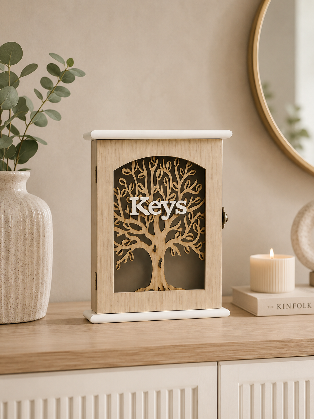 Wooden Wall-Mounted Key Holder Cabinet