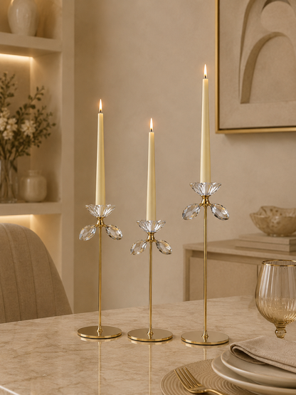 Luxury Crystal Flower Gold Candle Holder Set of 3