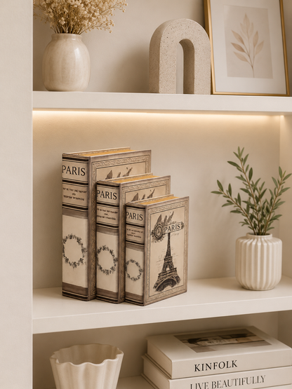 Paris Decorative Faux Book Storage Box Set of 3
