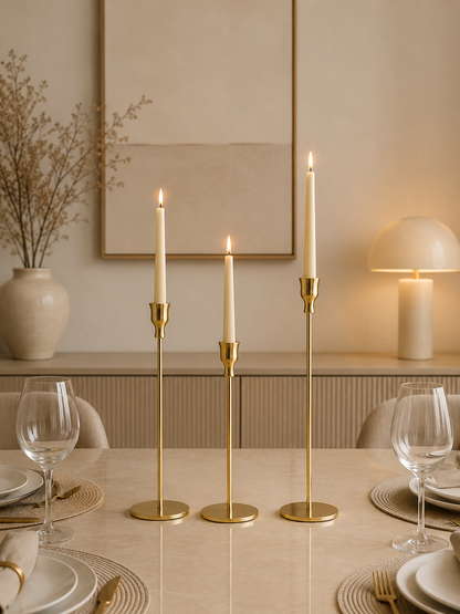Luxury Gold Metal Taper Candle Holder Set of 3