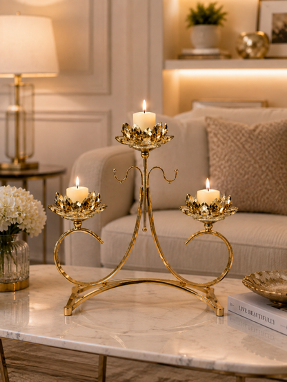 Luxury Gold Crystal Lotus Candle Holder Set of 3