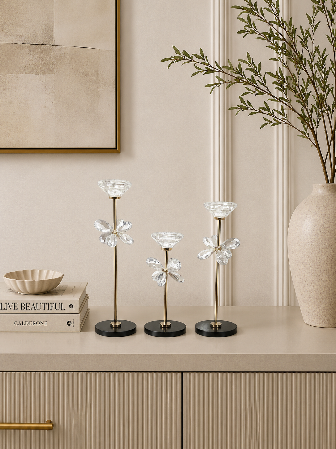 Luxury Crystal Flower Candle Holder Set of 3
