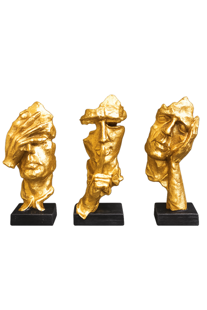 Abstract Golden Face Sculpture Set of 3