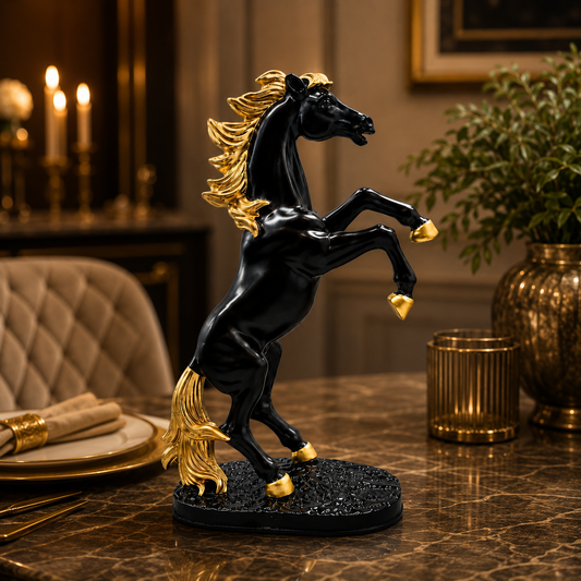 Luxury Black & Gold Rearing Horse Sculpture
