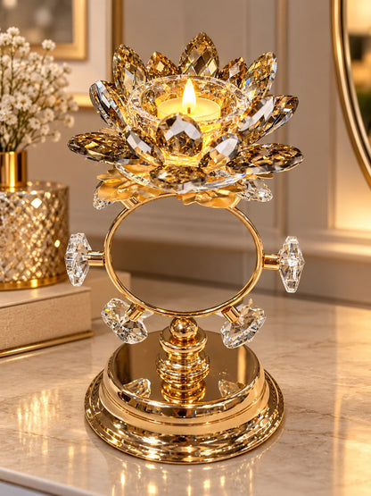 Luxury Gold Crystal Lotus Candle Holder